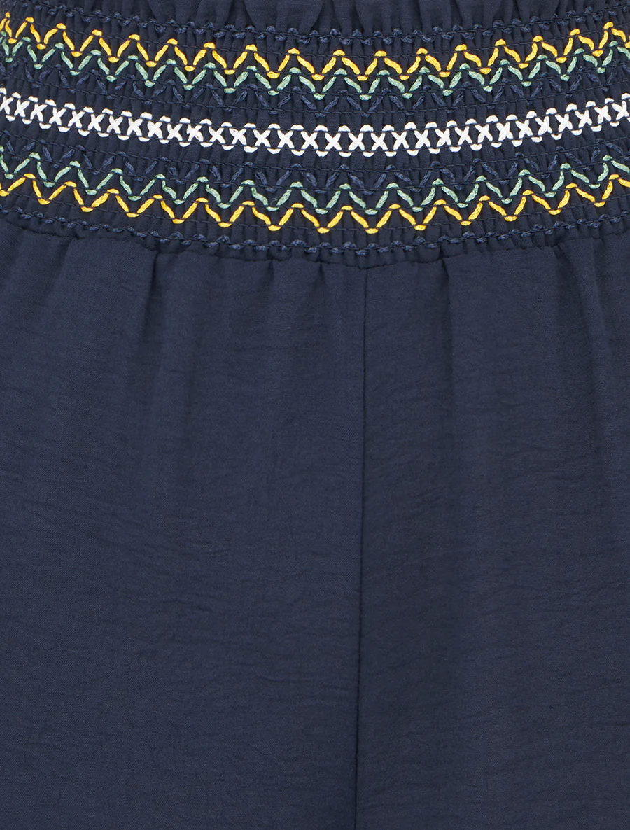 Rechte broek met elastische hoge taille - Marine - Image 3