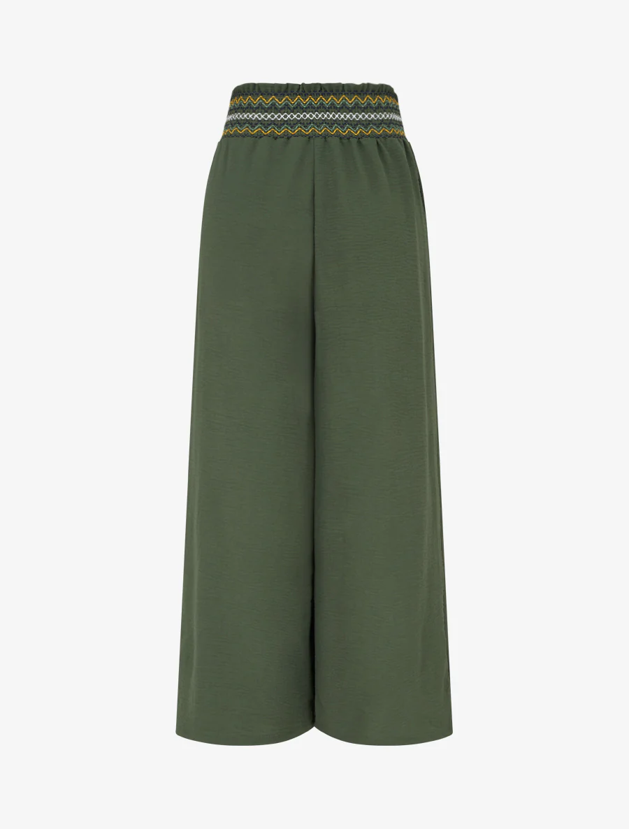 Rechte broek met elastische hoge taille - Kaki - Image 2