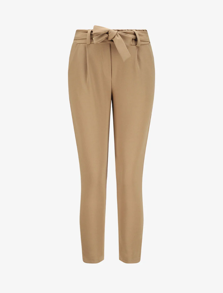 Rechte broek met elastische taille - Kameel