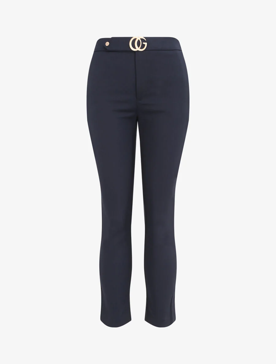 Rechte broek met gestileerde gesp - Marineblauw