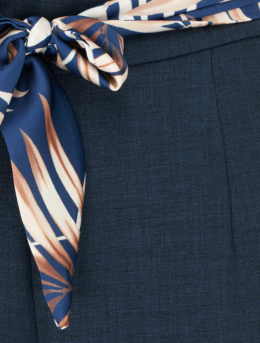 Rechte broek met linnen effect en ceintuur - Marine - Image 3