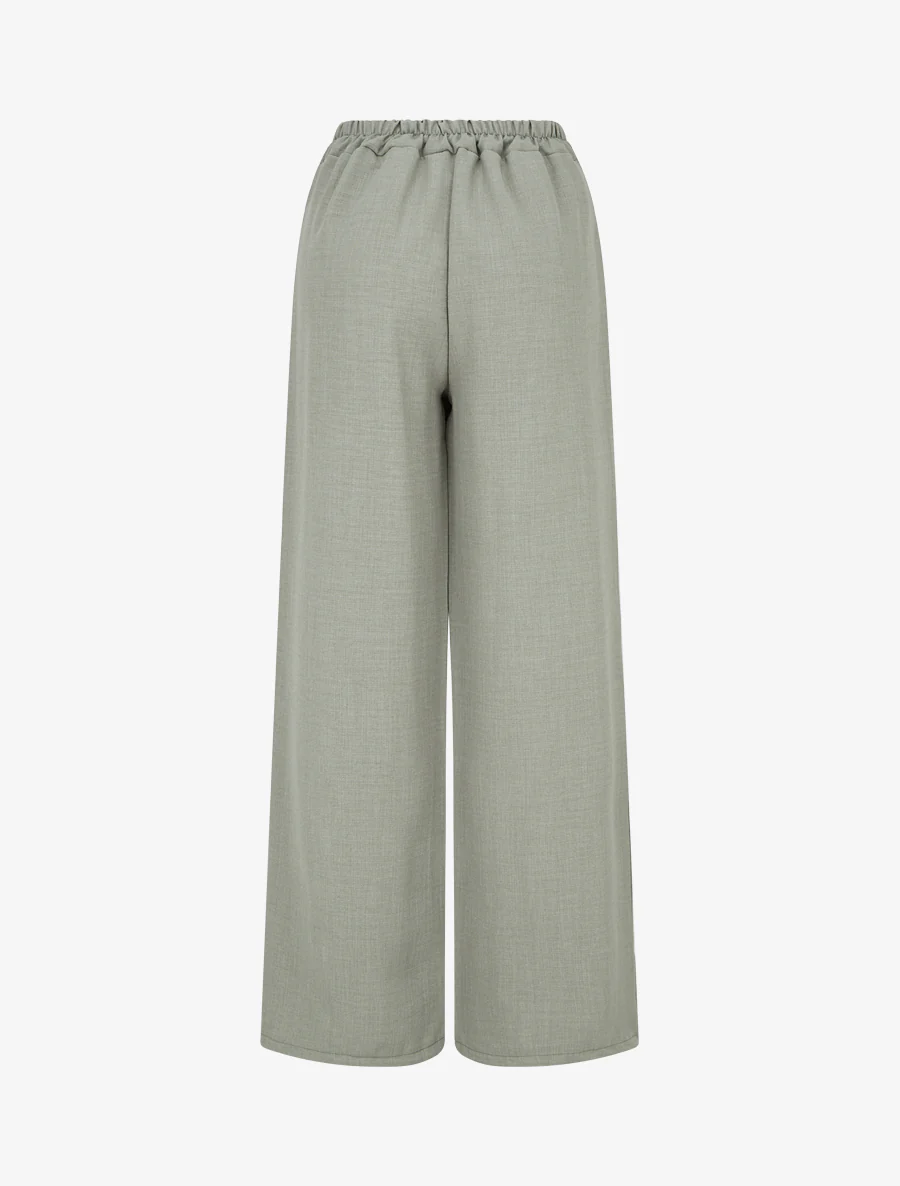 Rechte broek met linnen effect en dubbele panelen - Kaki - Image 2