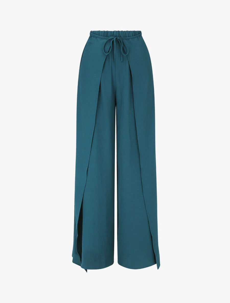 Rechte broek met overlappende panelen - Blauwgroen