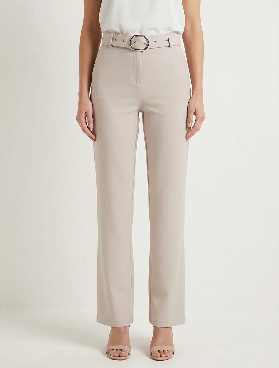 Rechte broek met riem - Beige - Image 4