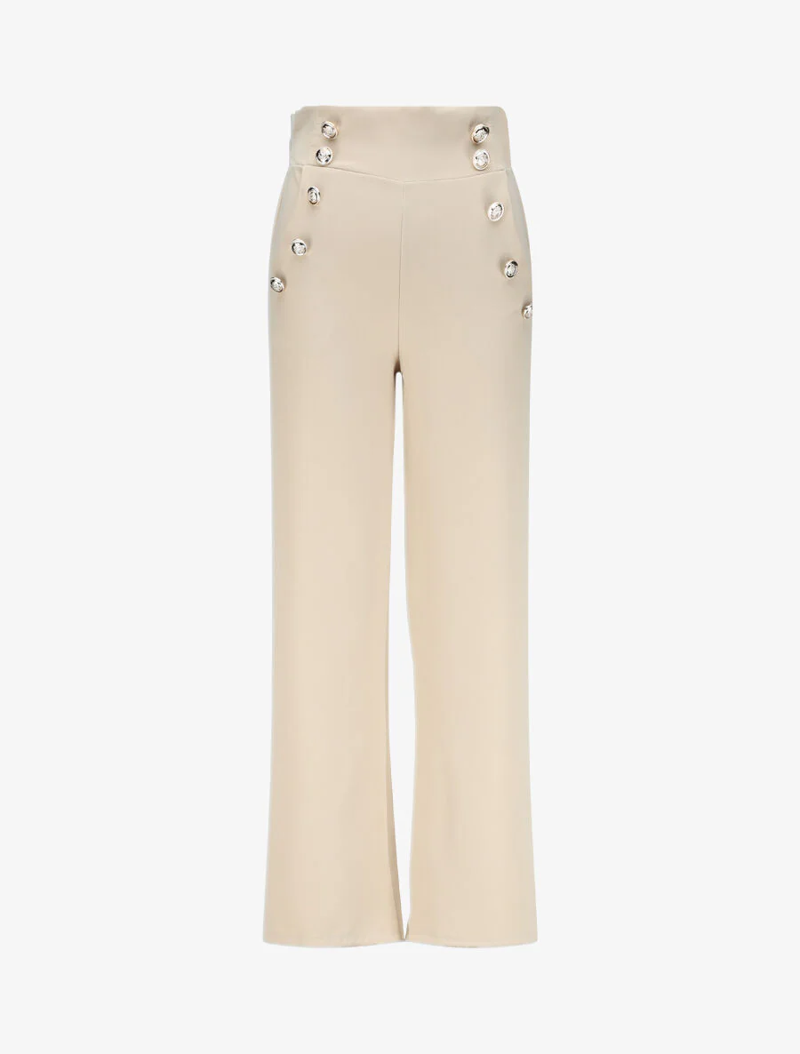 Rechte broek met knopen en gestileerde taille - Beige