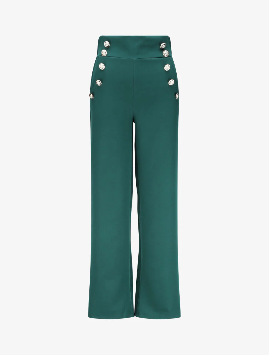 Rechte broek met knopen en gestileerde taille - Dennengroen