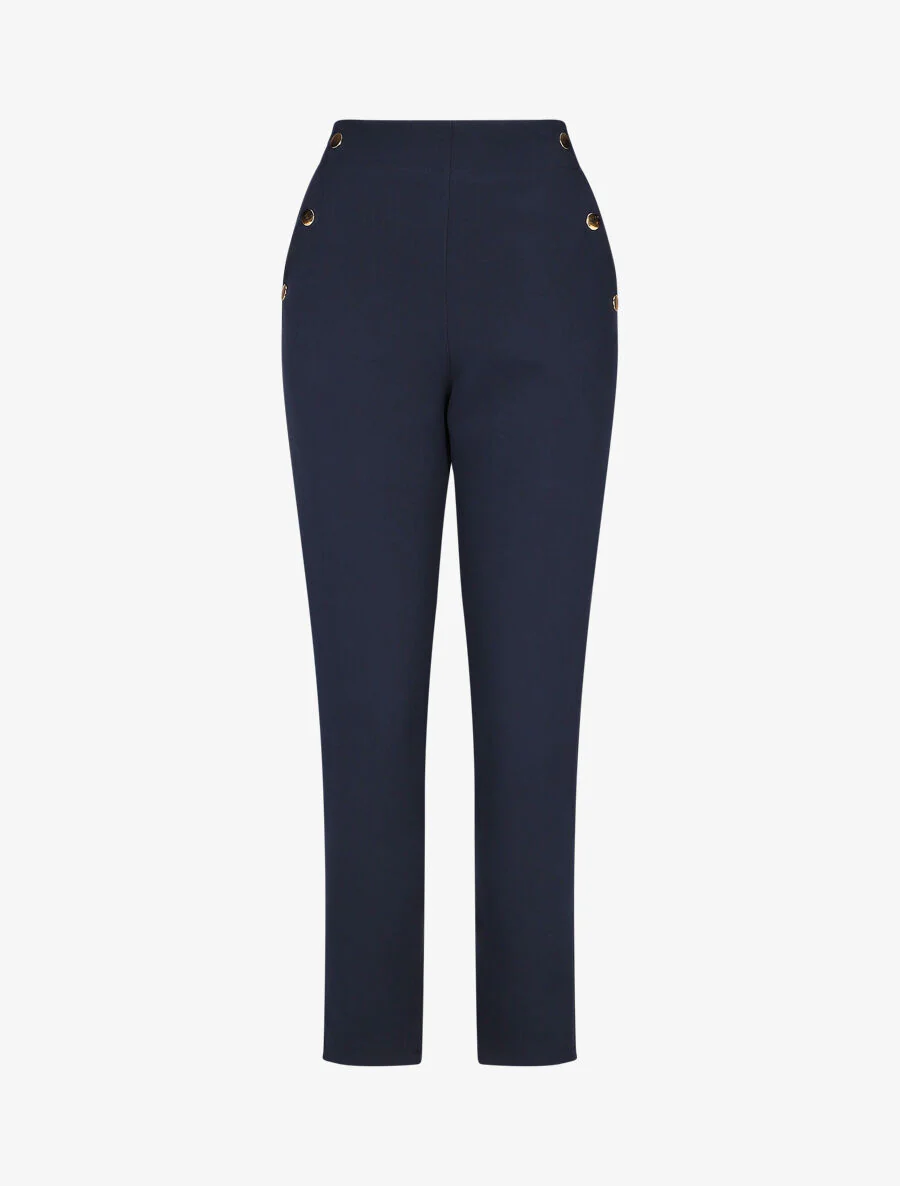 Rechte broek met vergulde sierknopen - Marineblauw