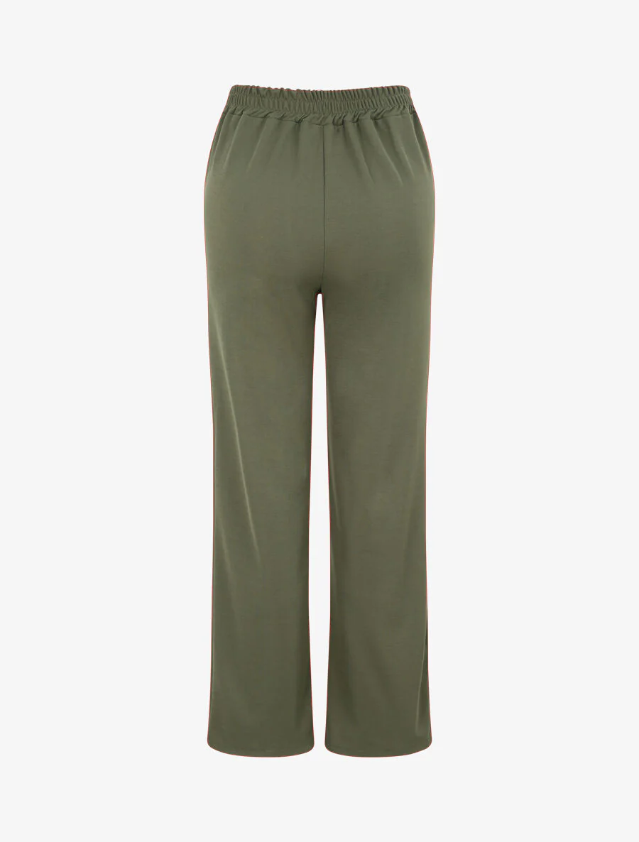 Rechte wijde effen broek met hoge taille - Kakigroen - Image 2