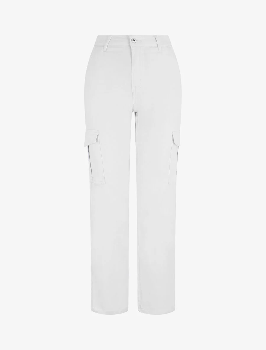 Rechte cargo jeans met hoge taille - Wit