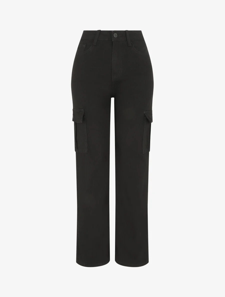 Rechte cargo jeans met hoge taille - Zwart