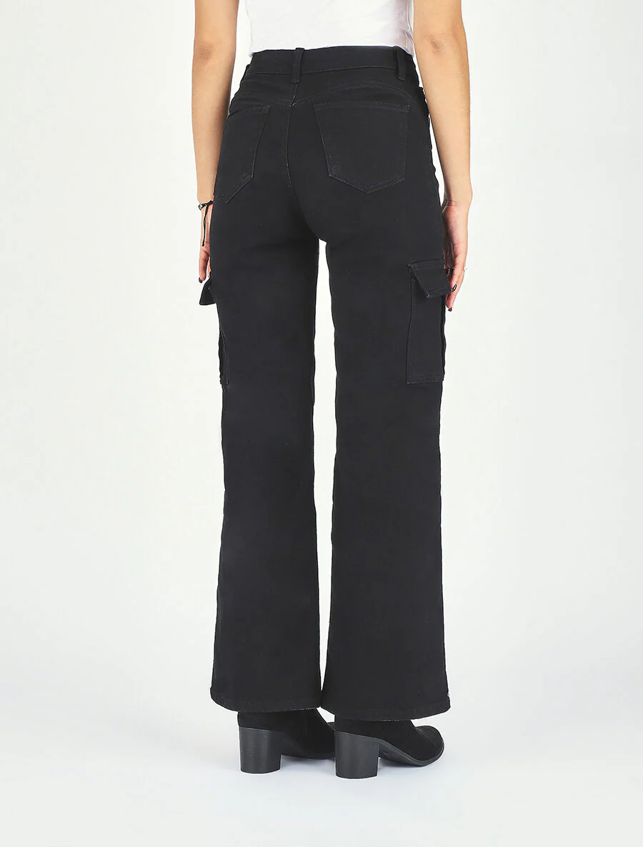 Rechte cargo jeans met hoge taille - Zwart - Image 5