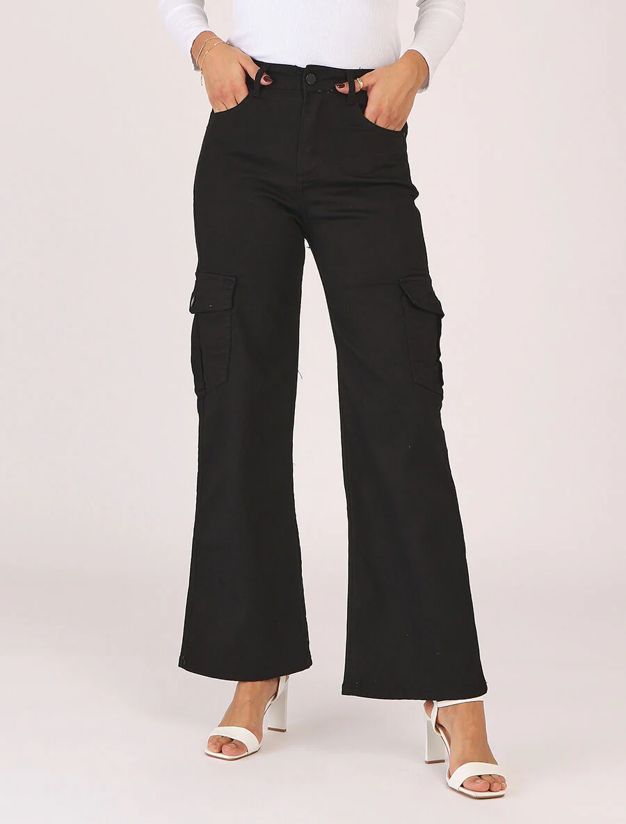 Rechte cargojeans met hoge taille - zwart - Image 4