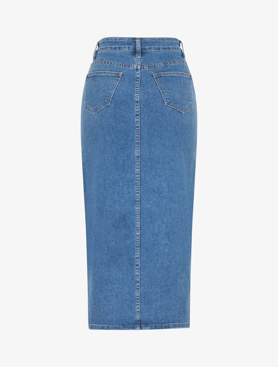 Rechte denim rok met knoopsluiting - blauw - Image 2