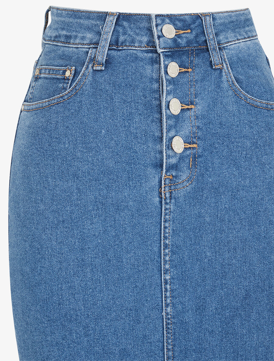 Rechte denim rok met knoopsluiting - blauw - Image 3