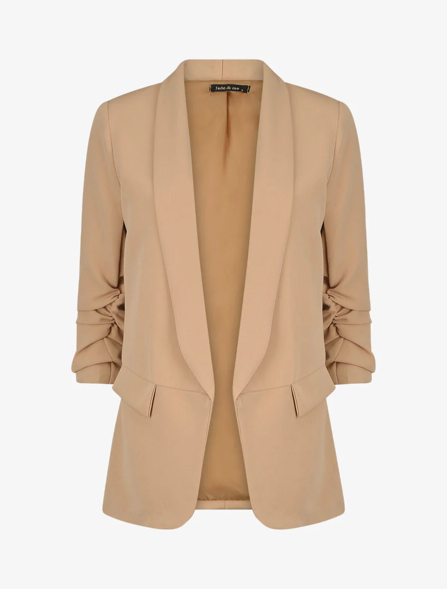 Rechte effen blazer met 3/4 mouwen geplooid - beige