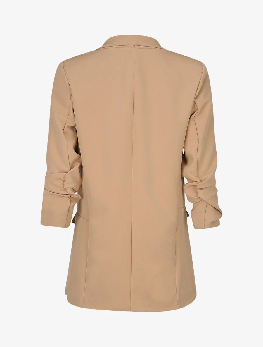 Rechte effen blazer met 3/4 mouwen geplooid - beige - Image 2