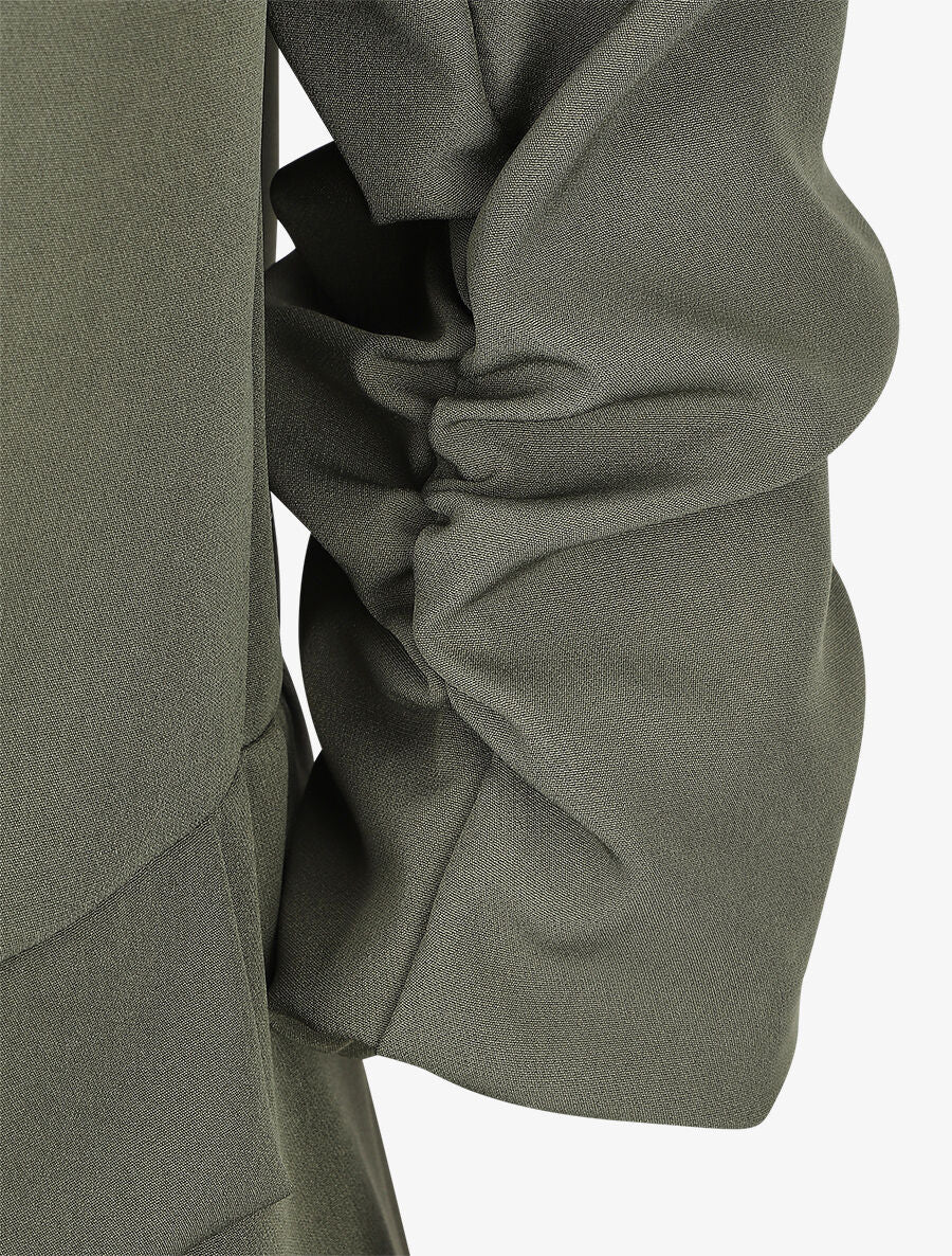 Rechte effen blazer met 3/4 mouwen geplooid - Khaki - Image 3