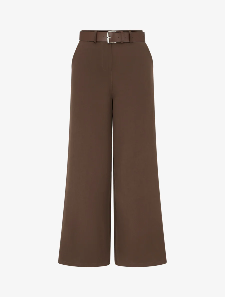 Rechte effen broek met hoge taille - Bruin