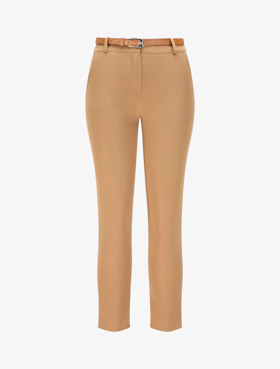 Rechte effen hoge taille broek - Kameel