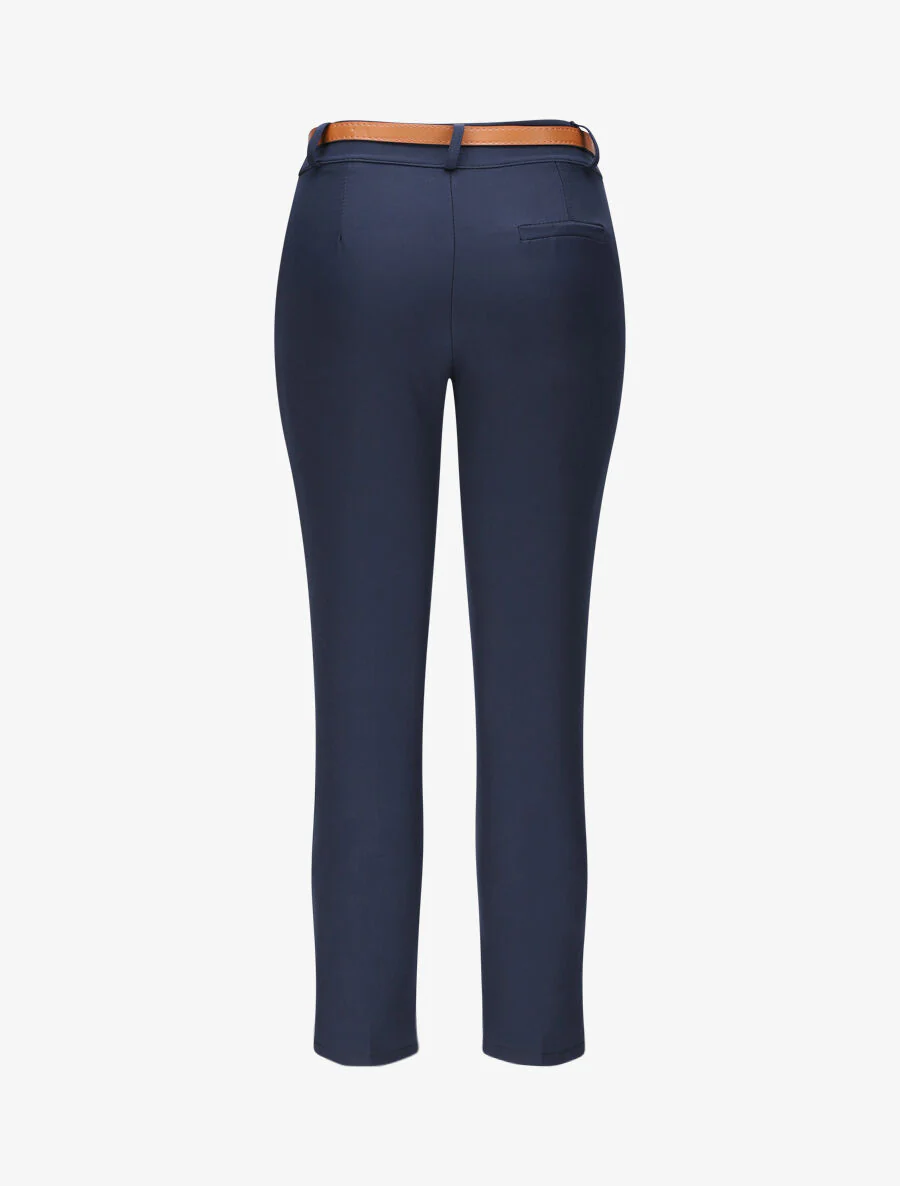 Rechte effen hoge taille broek - Donkerblauw - Image 2