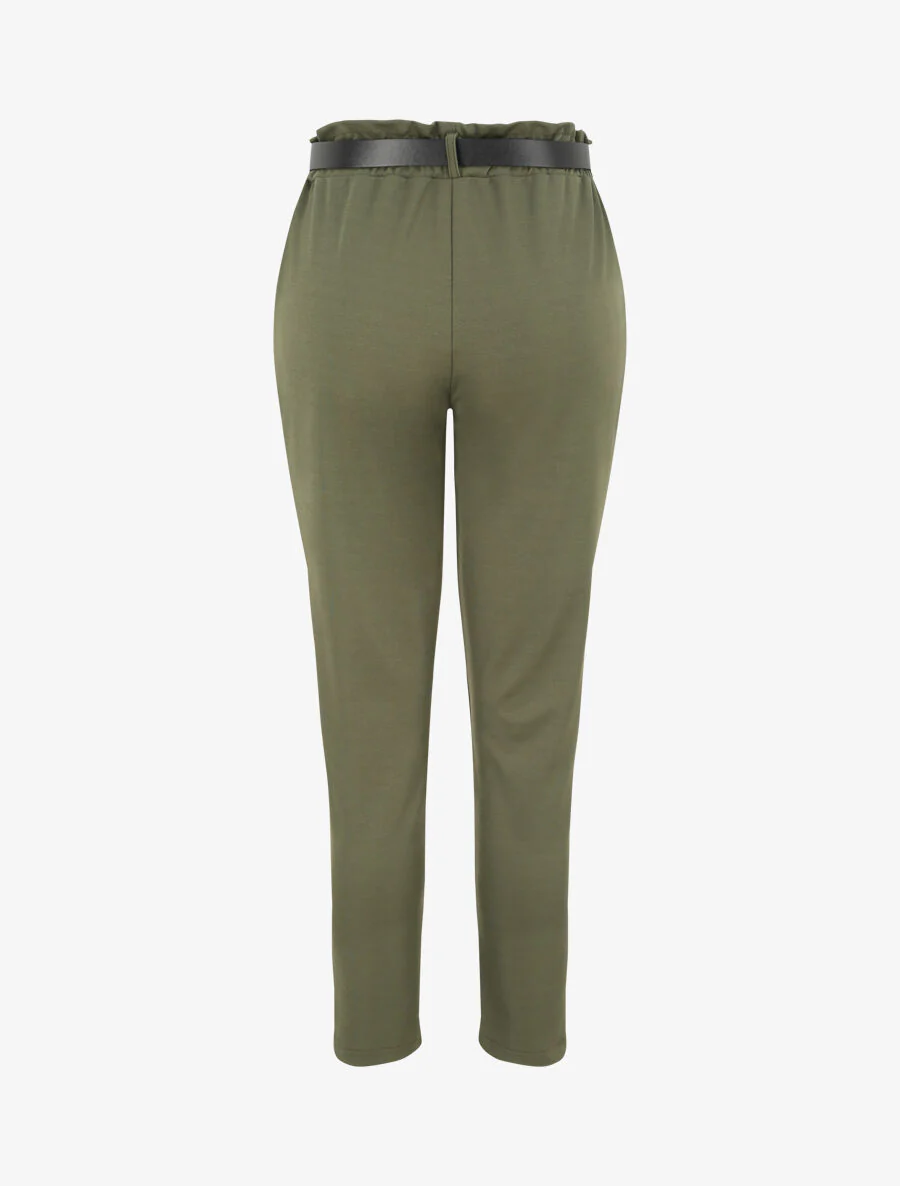 Rechte effen hoge taille gerimpelde broek - Kakigroen - Image 2