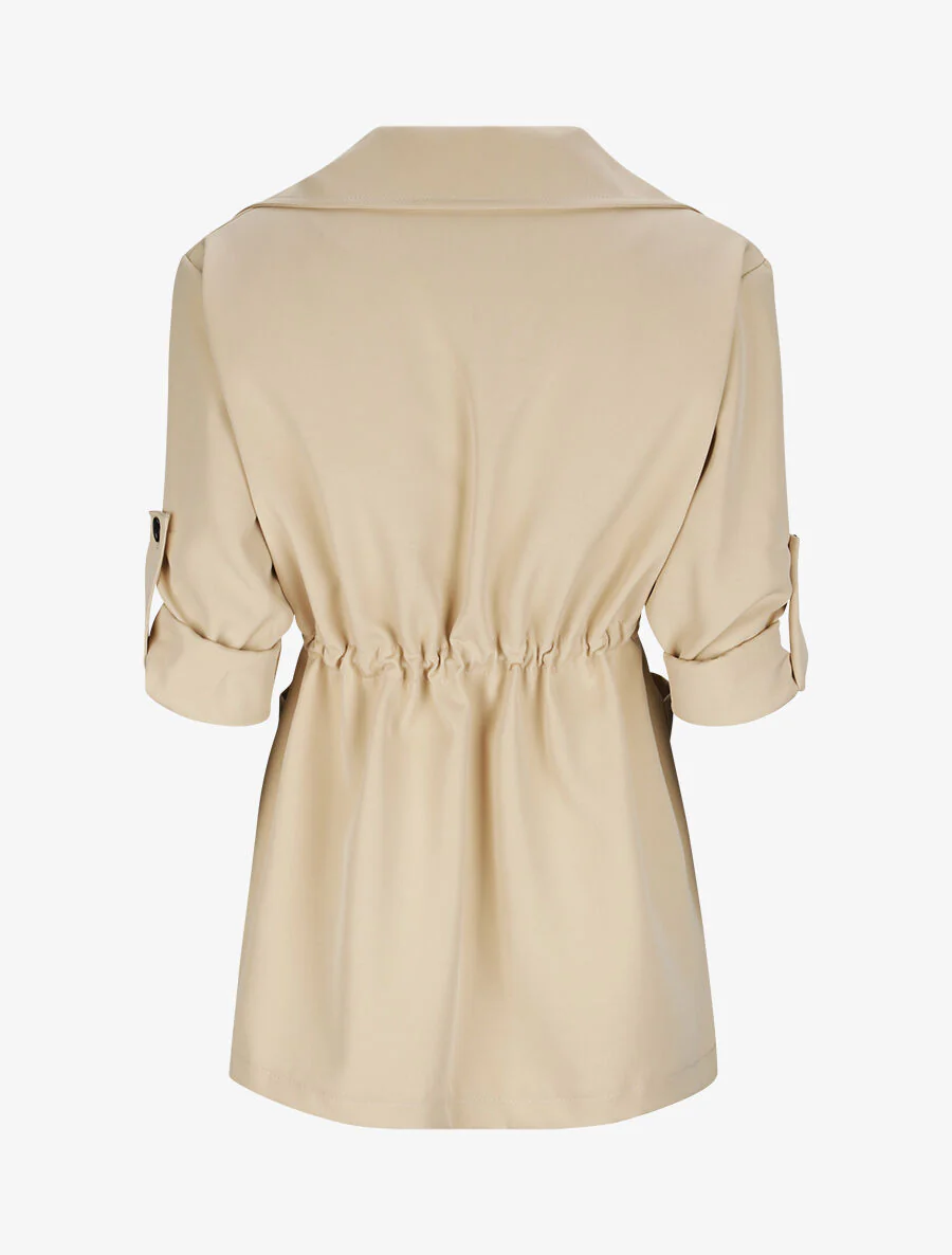 Rechte effen jas met kraag - Beige - Image 2