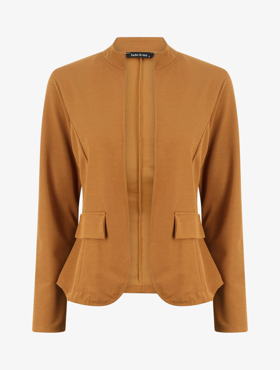 Rechte effen jas met Mao kraag - Camel