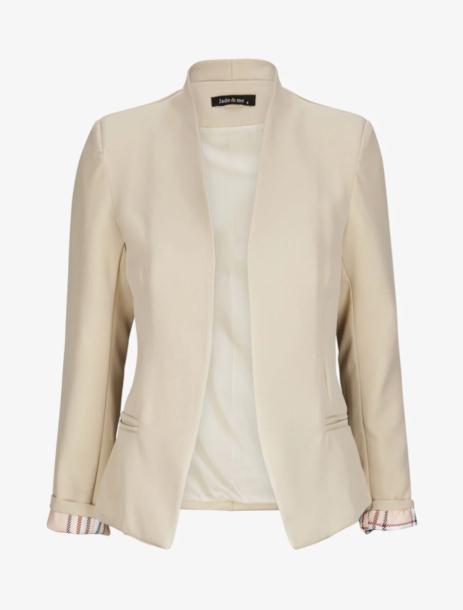 Rechte effen lange mouwen met vierkante revers jas - Beige