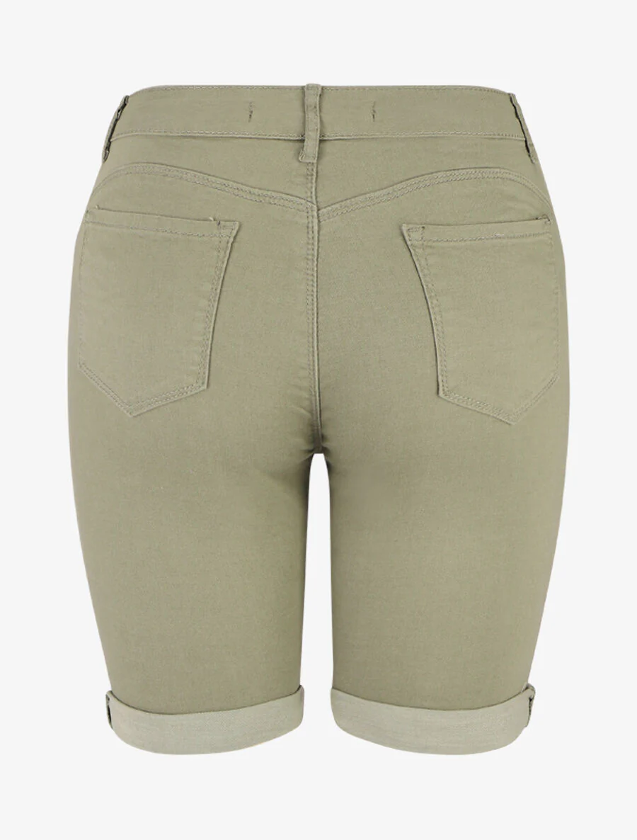 Rechte effen push up bermuda shorts - Kakigroen - Image 2
