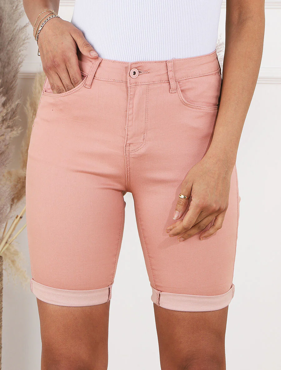 Rechte effen push up bermuda shorts - Roze - Image 4