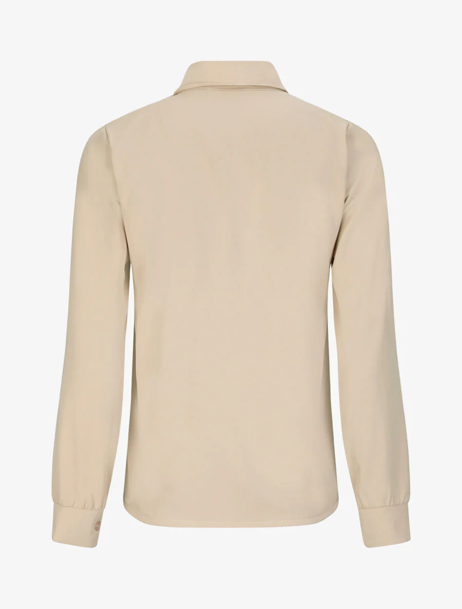 Rechte effen shirt met een kraag - Beige - Image 2