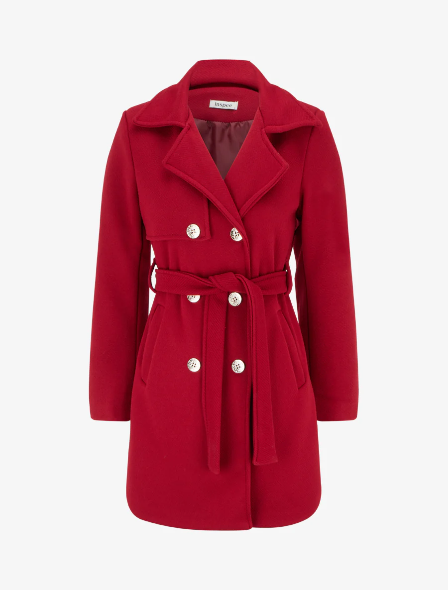 Rechte en gekruiste jas met knopen - Rood