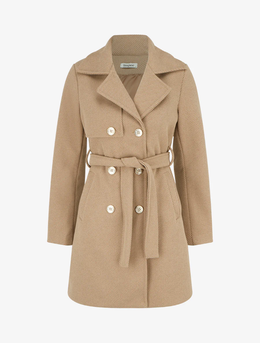 Rechte en gekruiste jas met knopen - Beige