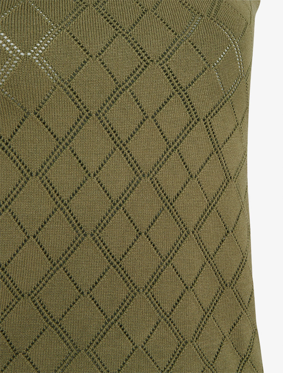 Rechte gebreide tanktop met ruitpatroon. - Kaki - Image 3