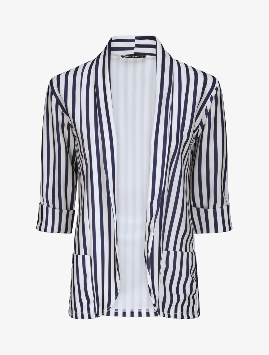 Rechte gestreepte blazer met 3/4 mouwen - Marineblauw