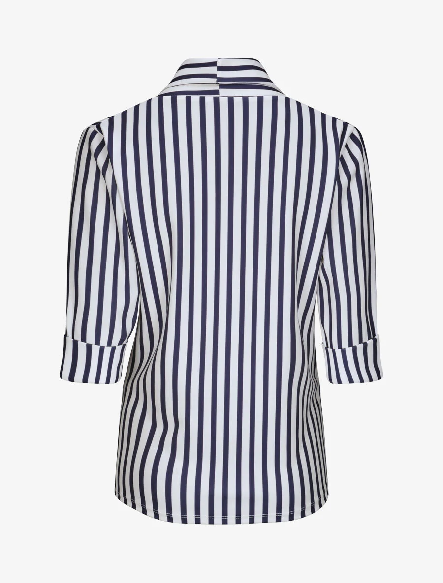 Rechte gestreepte blazer met 3/4 mouwen - Marineblauw - Image 2