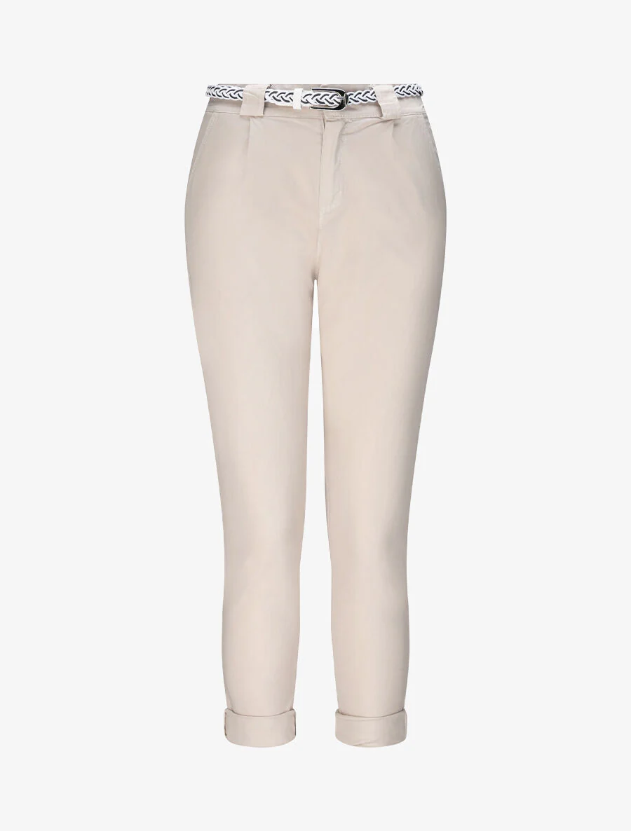 Rechte hoge taille elastische broek - Beige