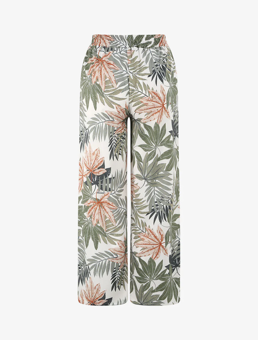 Rechte hoge taille tropische afgedrukte broek - Wit - Image 2
