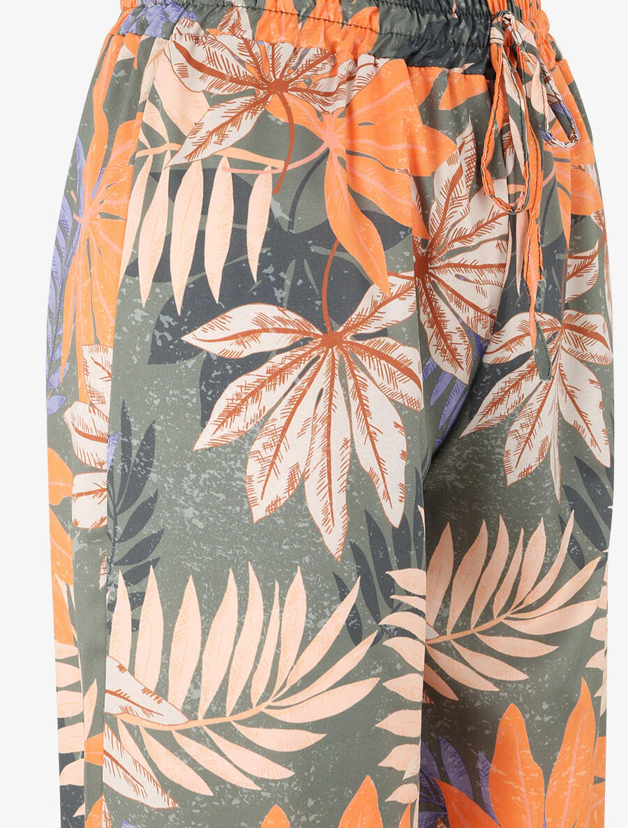 Rechte hoge taille tropische afgedrukte broek - Olijfgroen - Image 3