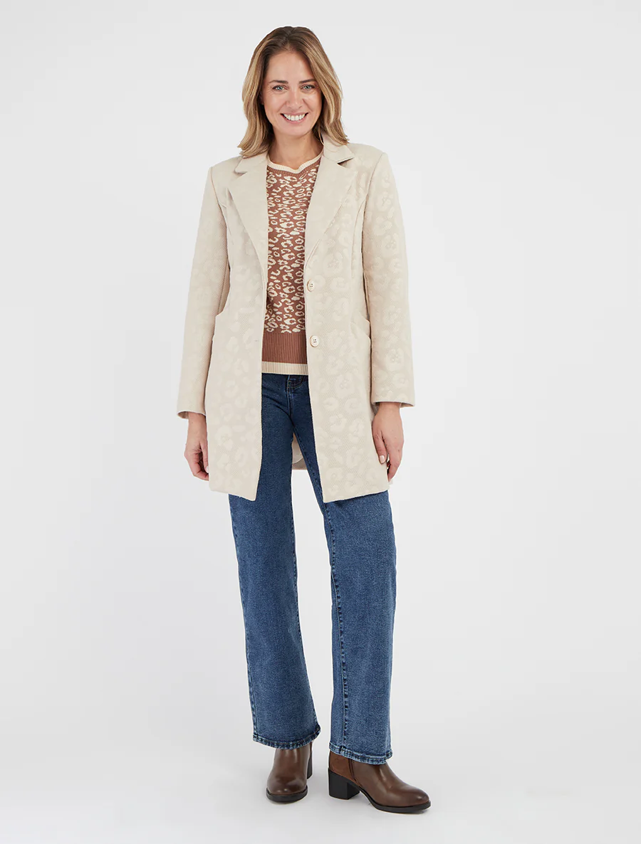 Rechte jas met luipaardmotief - Beige - Image 4