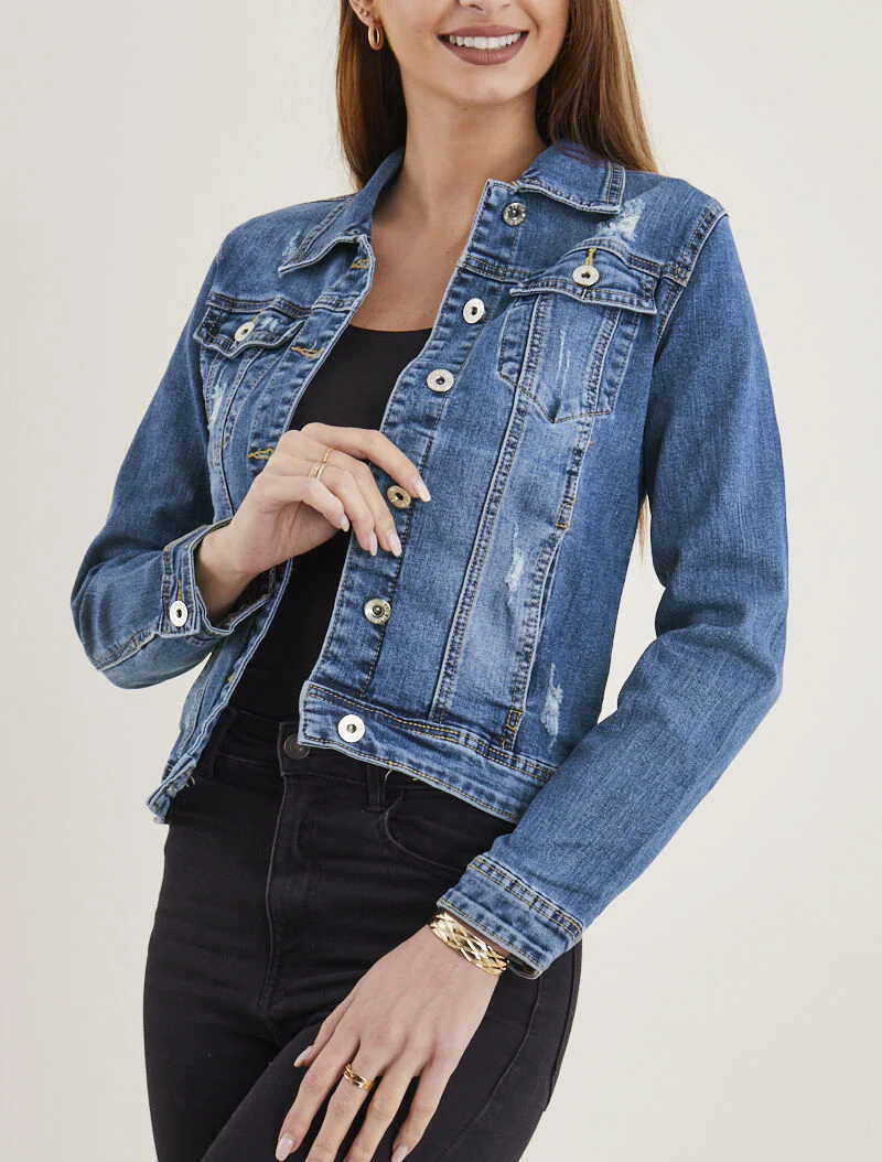 Rechte jas met schaafplekken - blauw denim - Image 2