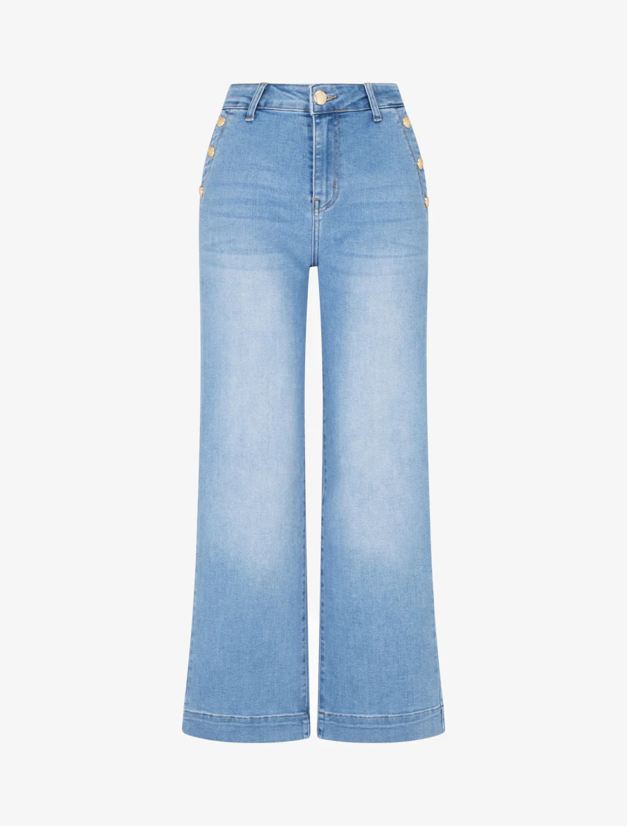 Rechte jeans in grote maat met decoratieve knopen - Lichtblauw