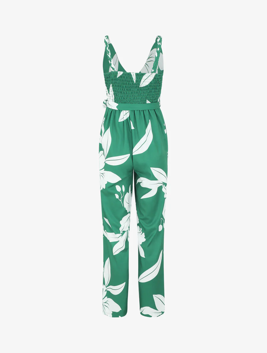 Rechte jumpsuit met gevlochten bandjes en plantenmotief - groen - Image 2