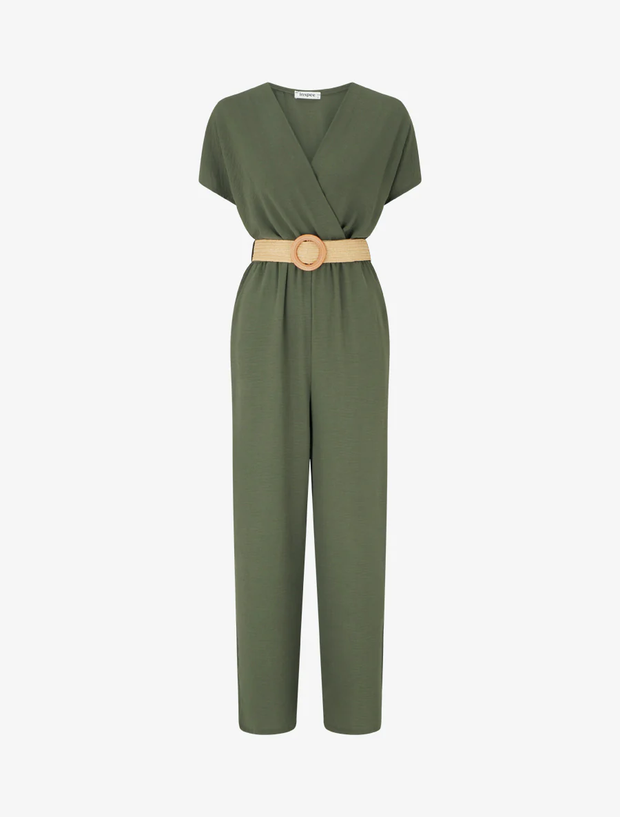 Rechte jumpsuit met korte mouwen - Kaki