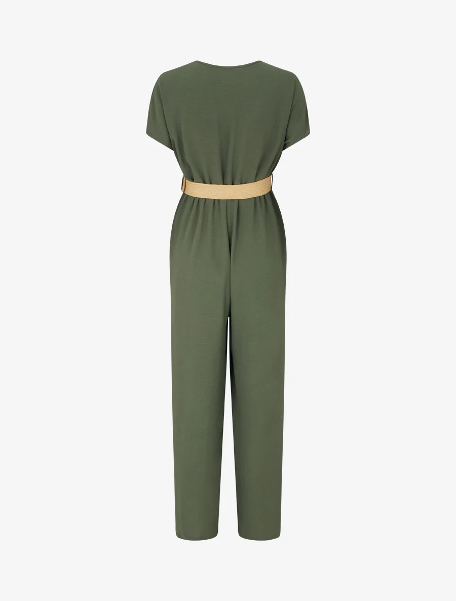 Rechte jumpsuit met korte mouwen - Kaki - Image 2