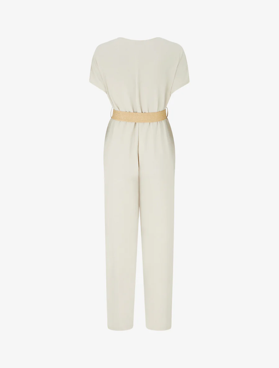 Rechte jumpsuit met korte mouwen - Beige - Image 2