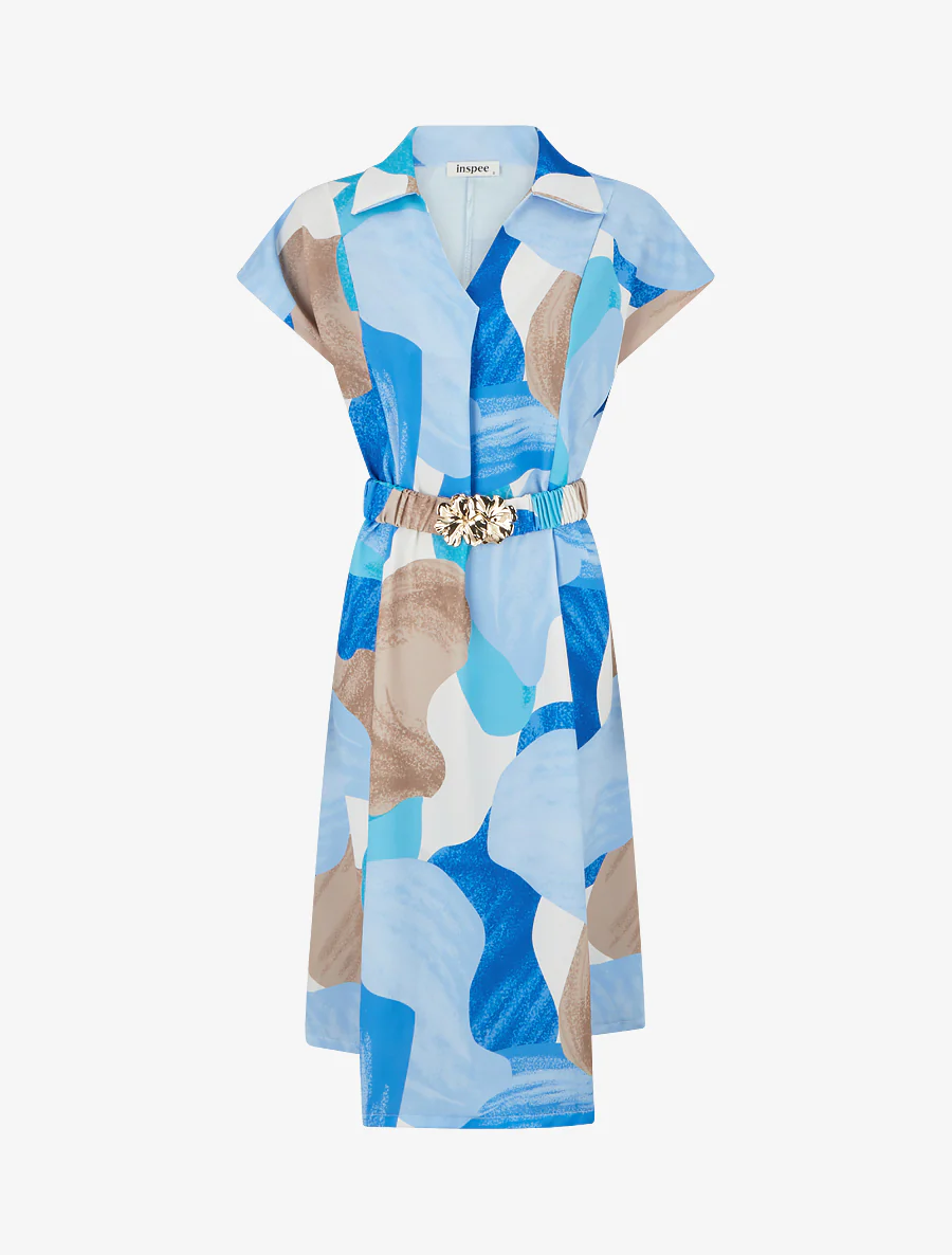 Rechte jurk met ceintuur - Blauw