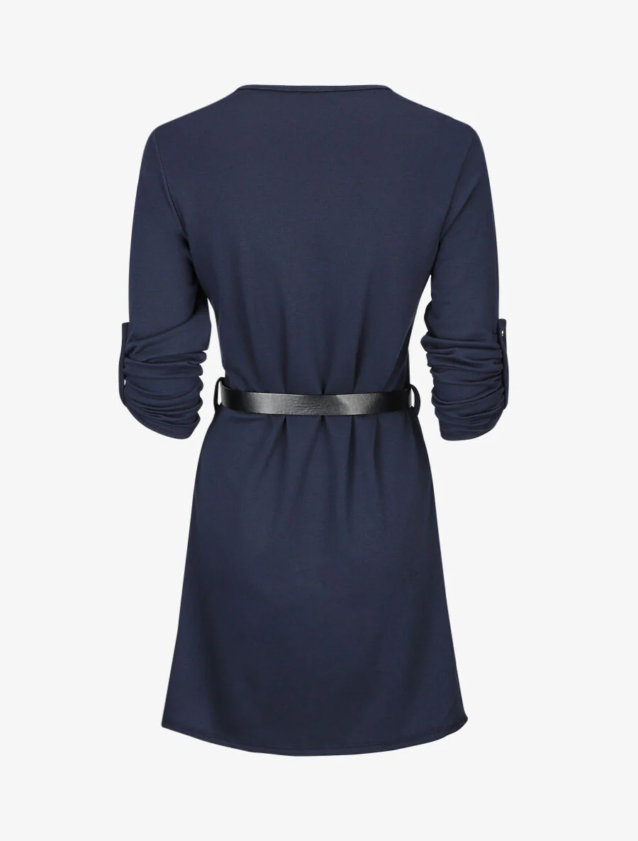 Rechte jurk met gestileerde riem - Marineblauw - Image 2