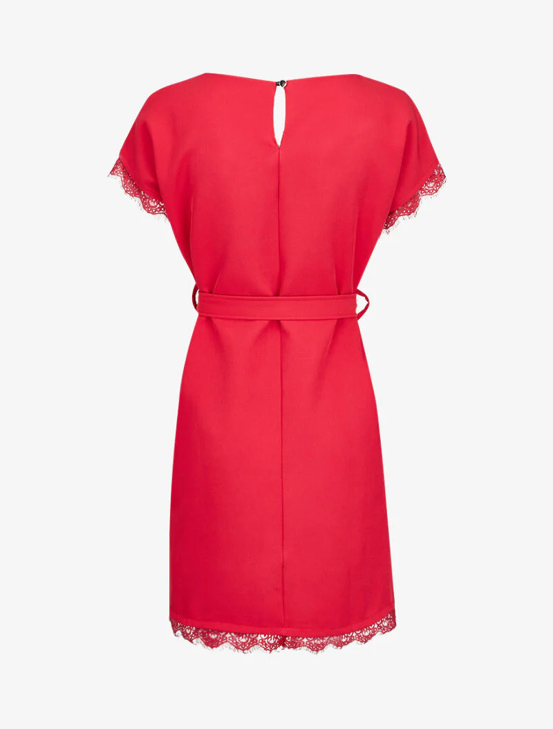 Rechte jurk met kanten details - Rood - Image 2