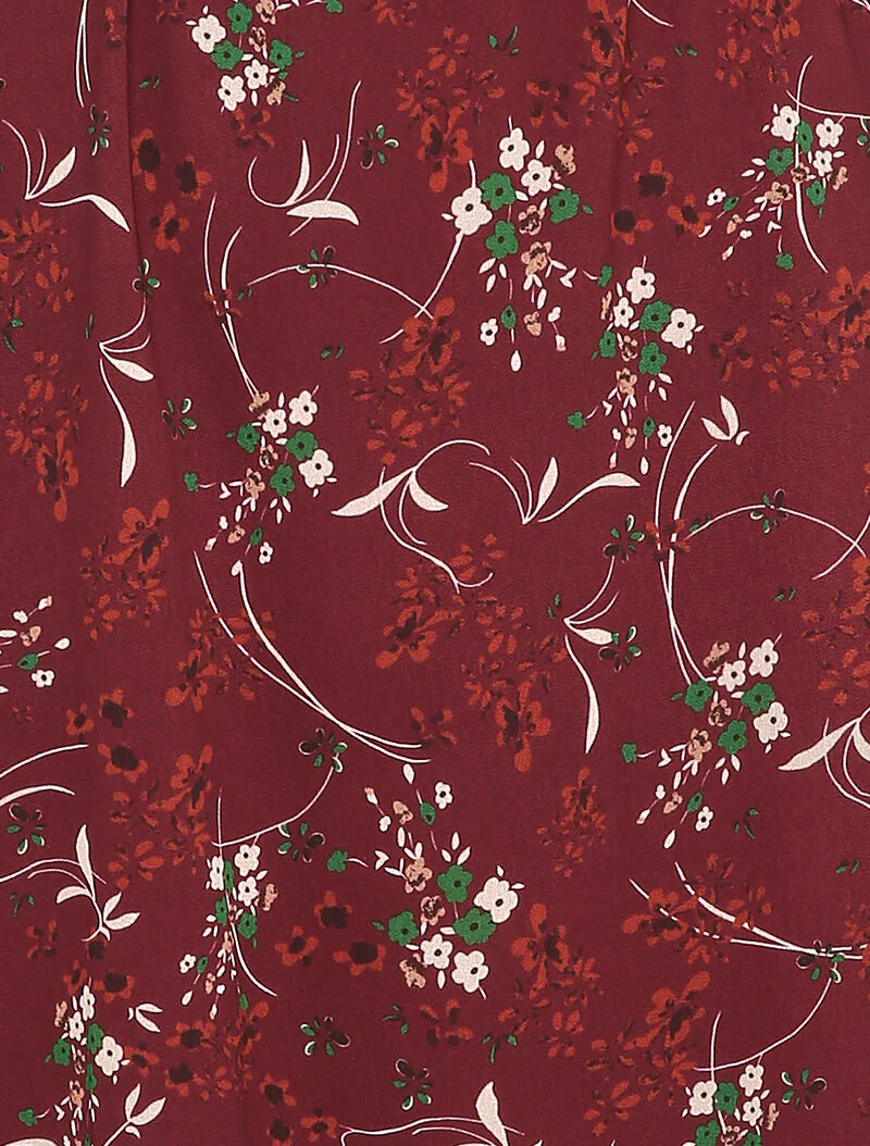 Rechte jurk met kleine bloemenprint en ronde hals - Bordeaux - Image 3